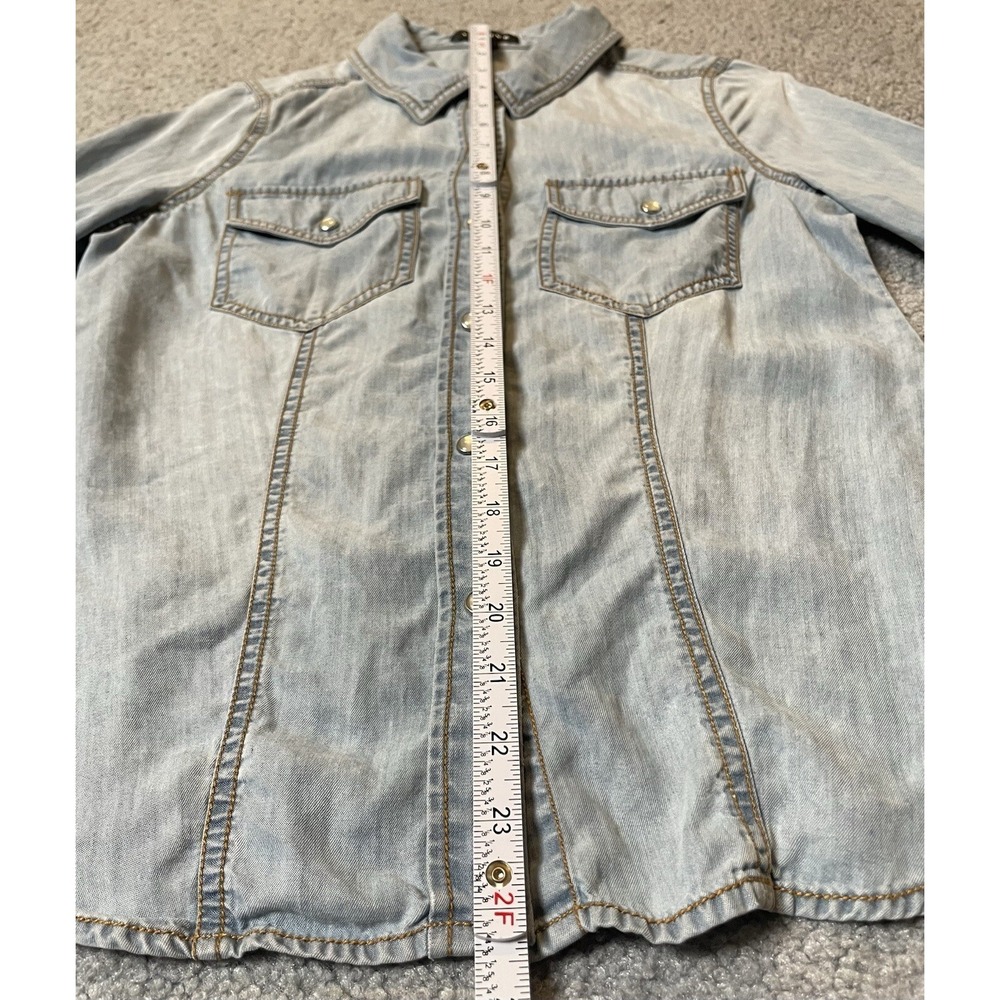 Trouve Women's Western Button Shirt Sz S Blue Tencel Pearl Snap Pockets Cowgirl - Picture 8 of 13